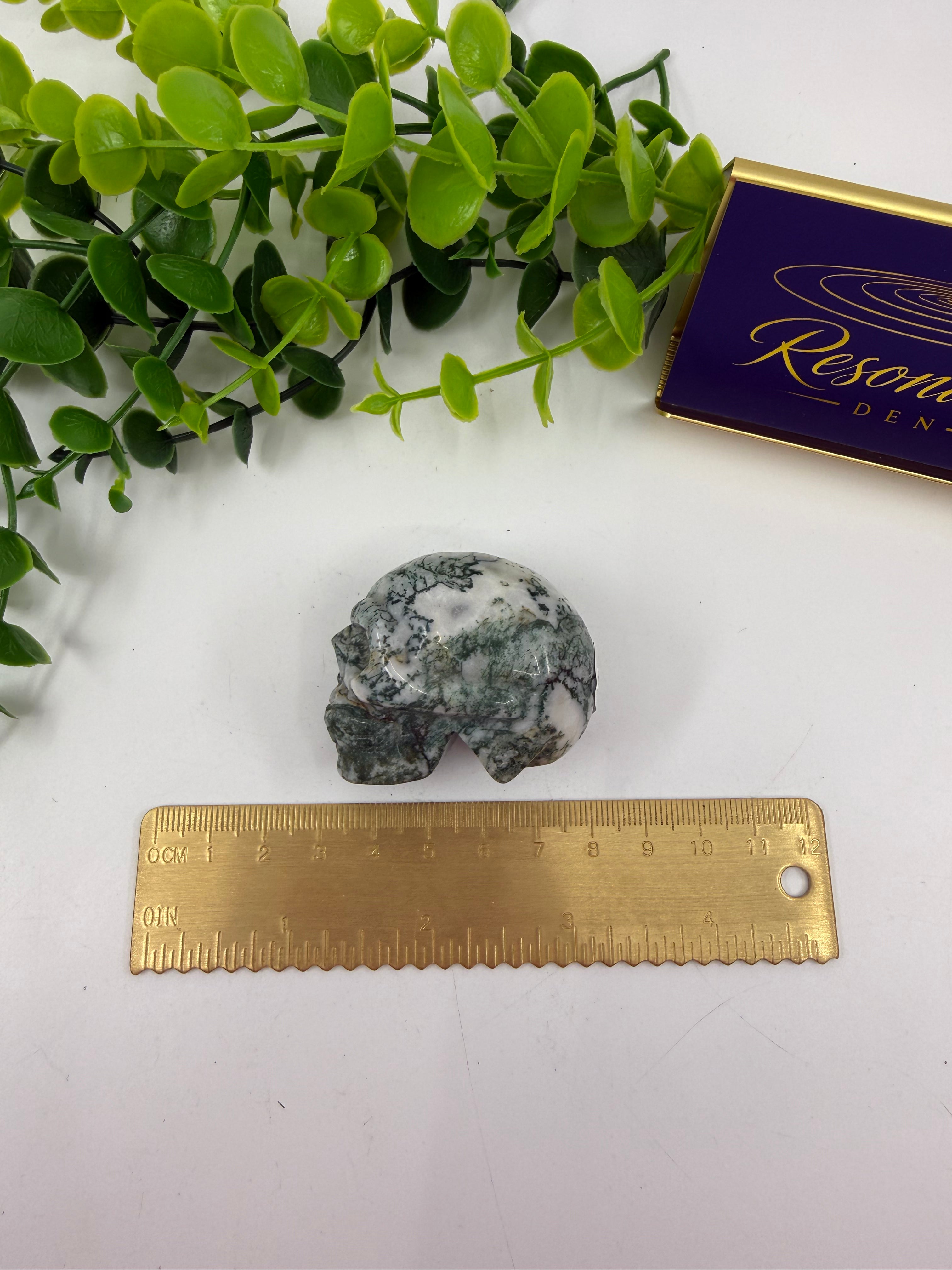 Moss Agate Mini Skull