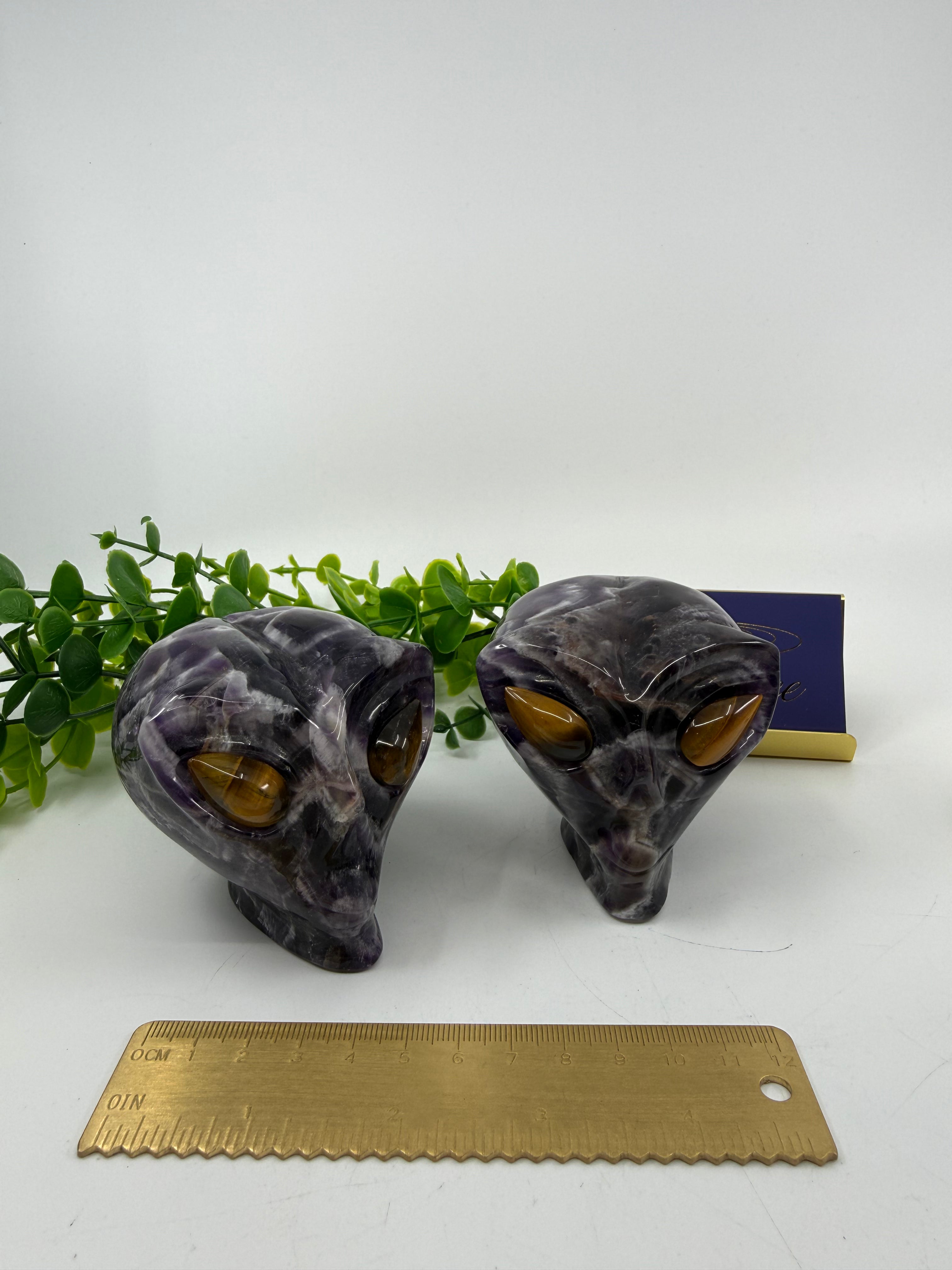 Chevron Amethyst | with Tigers Eye | Alien Head Carving