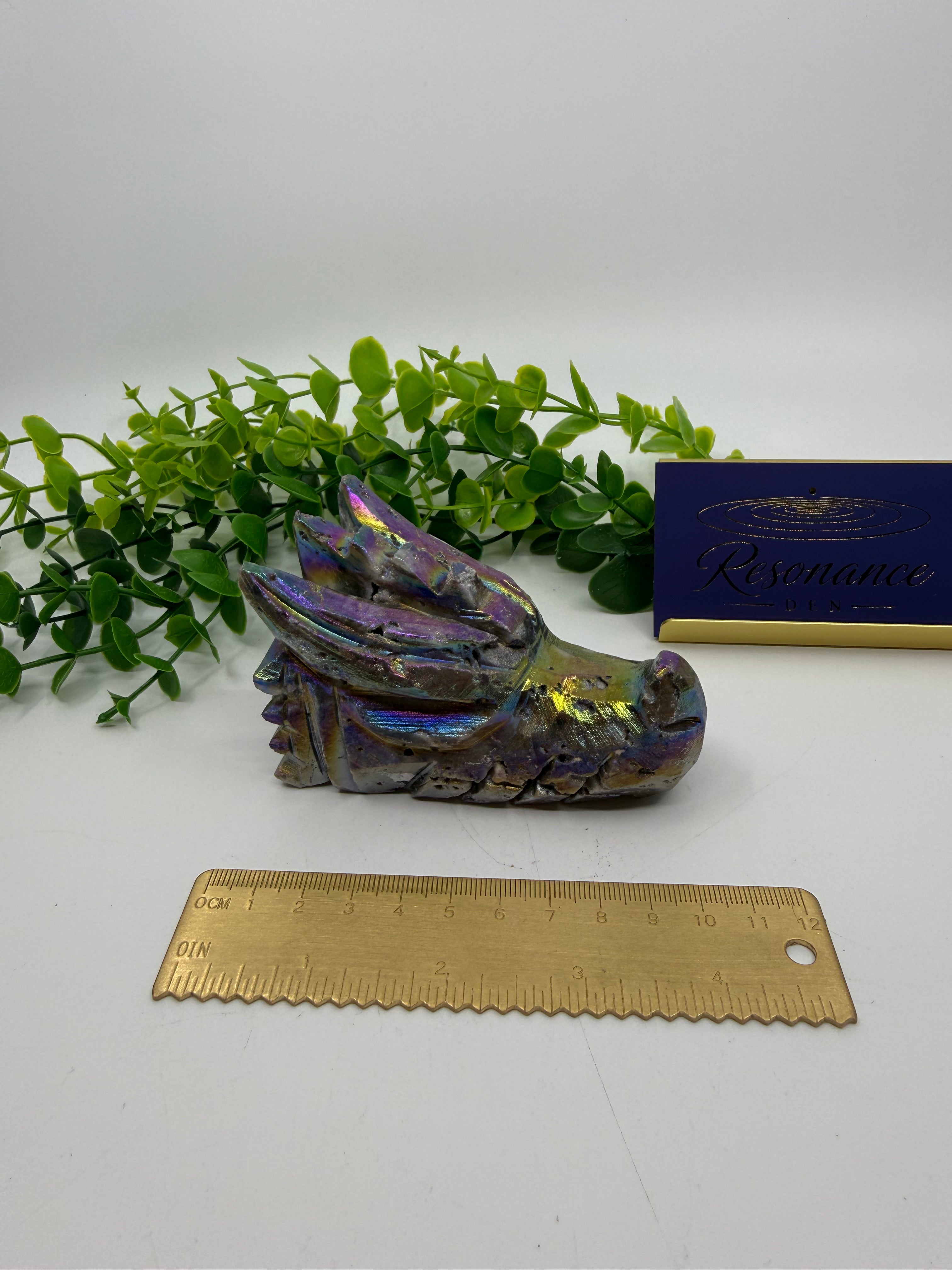Rainbow Aura Sphalerite Dragon's Head Carving (Opt A)