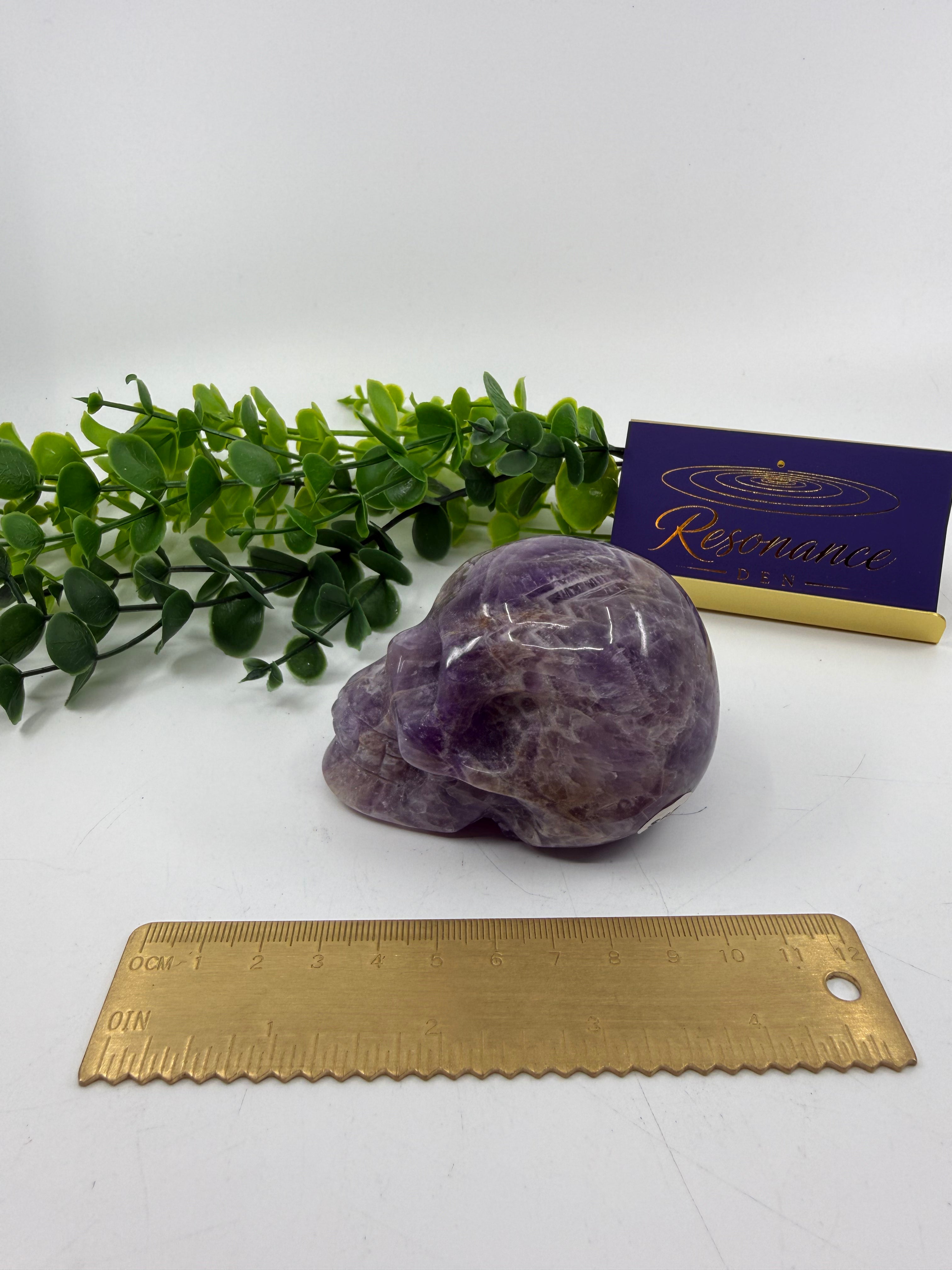 Chevron Amethyst Skull Carving (Opt A)