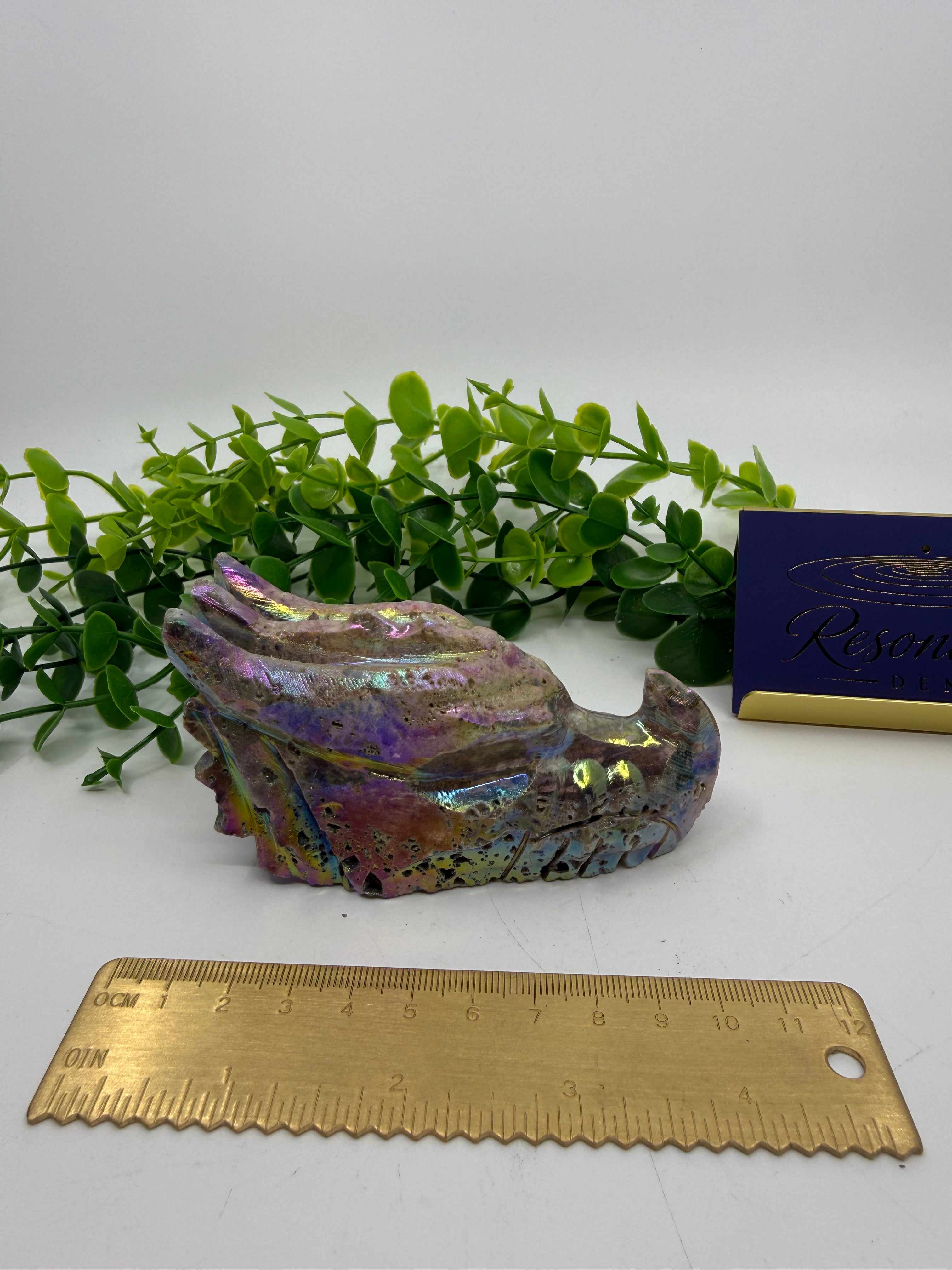 Rainbow Aura Sphalerite Dragon's Head Carving (Opt D)