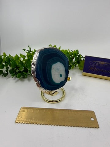 Dyed Blue Agate Slice |Silver Edge| (Opt C)