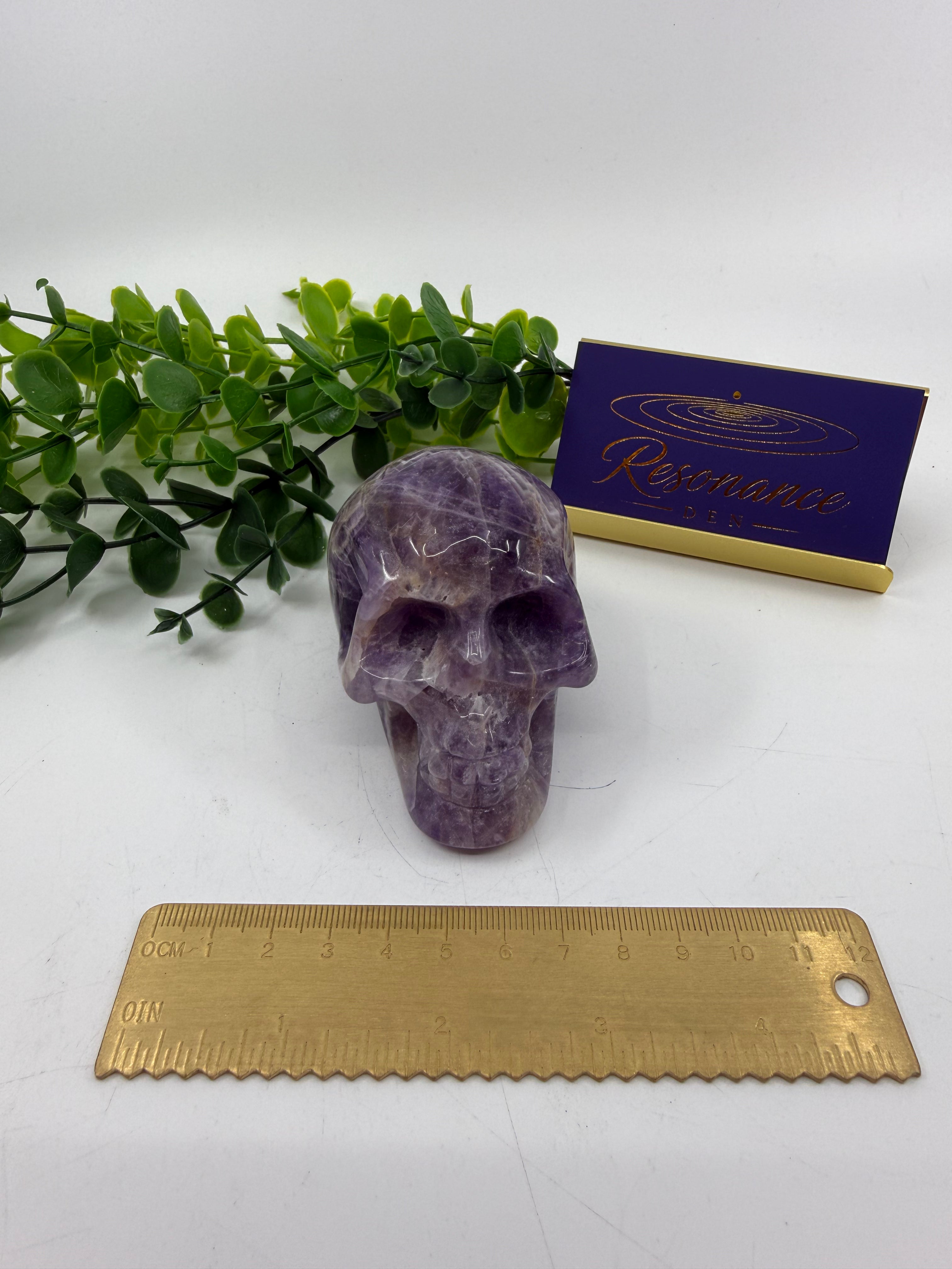 Chevron Amethyst Skull Carving (Opt A)