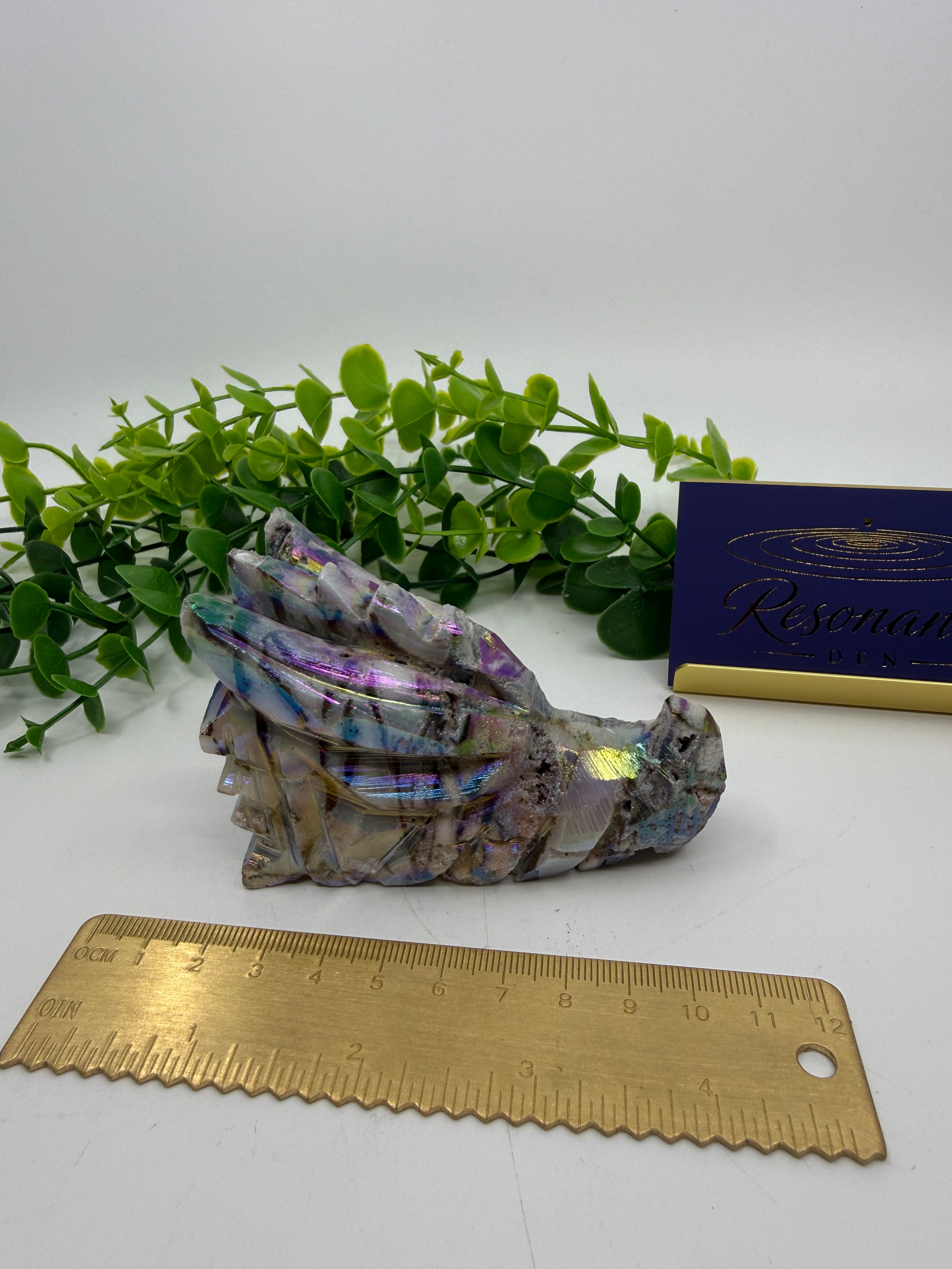 Rainbow Aura Sphalerite Dragon's Head Carving (Opt B)
