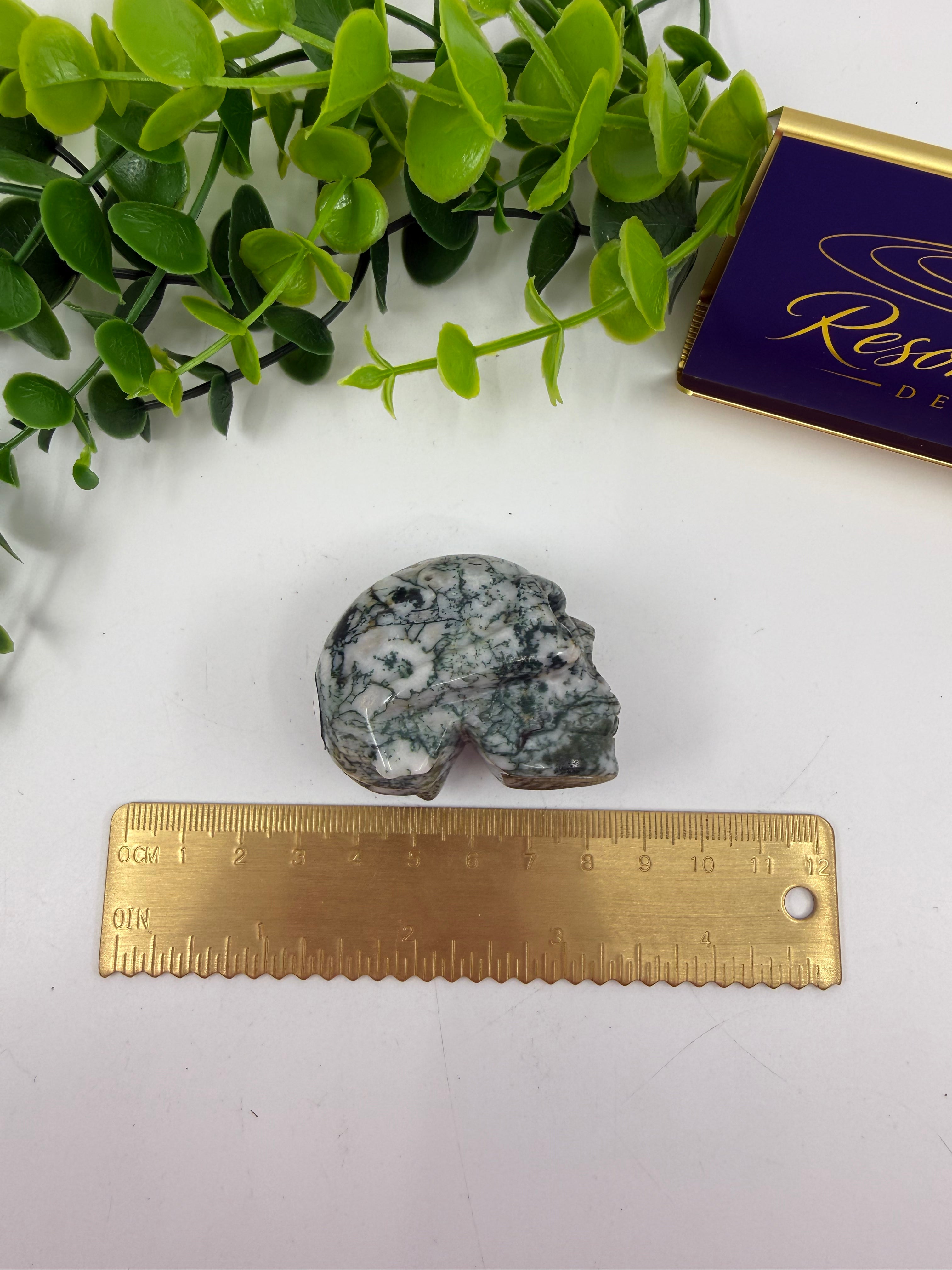 Moss Agate Mini Skull