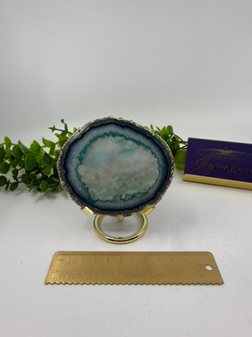 Dyed Blue Agate Slice |Silver Edge| (Opt E)