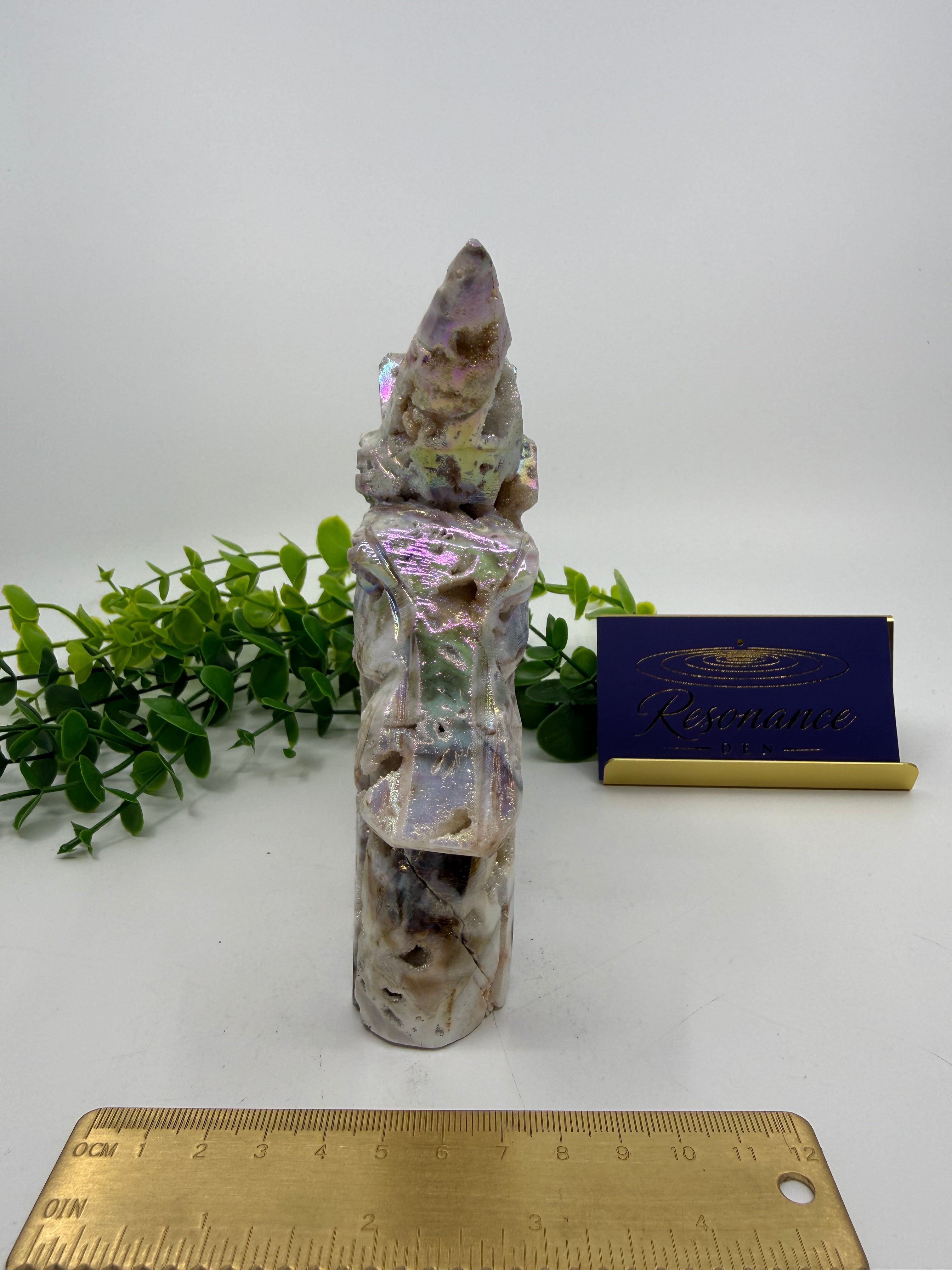 Rainbow Aura Sphalerite Unicorn Carving