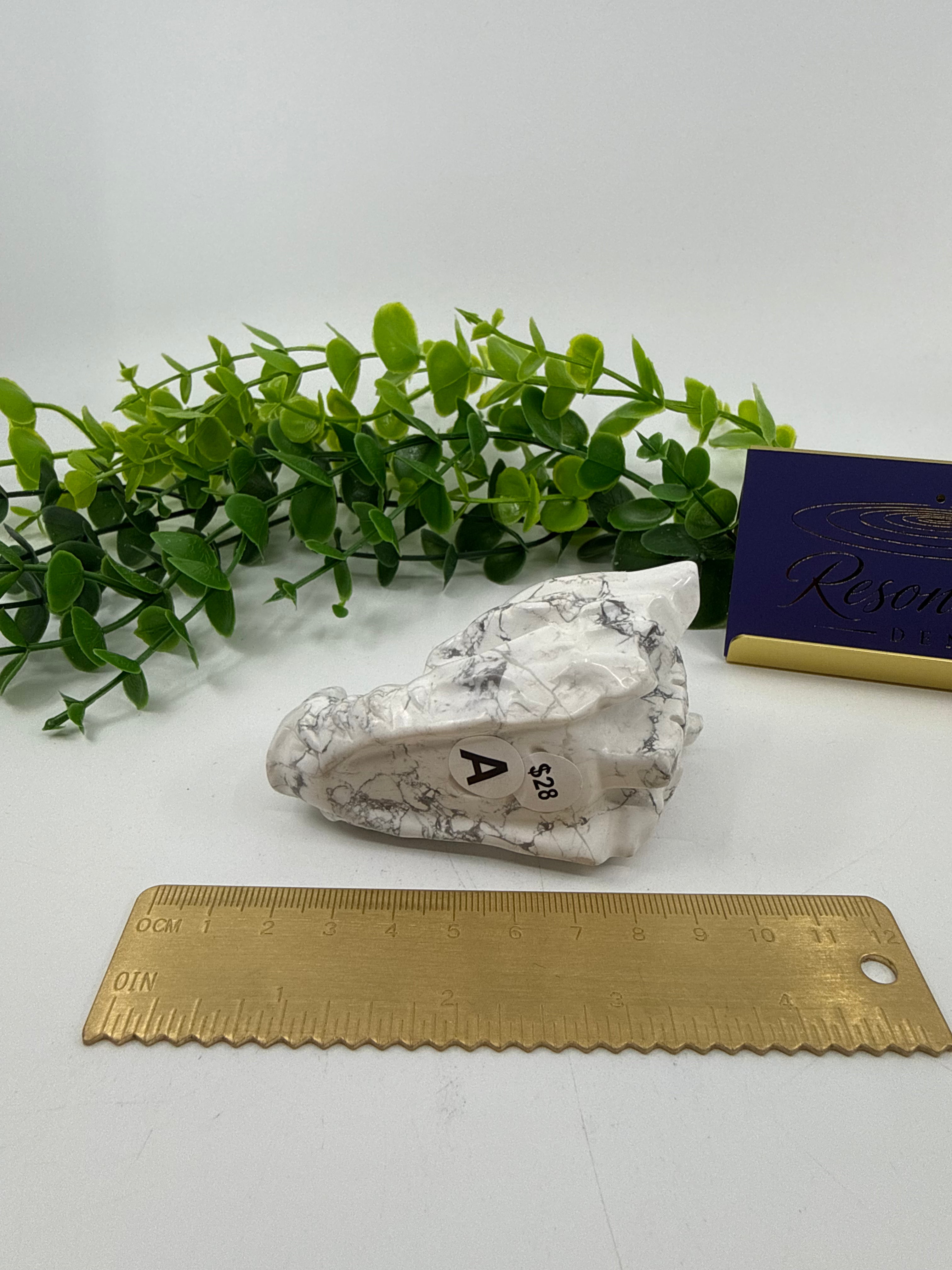 White Howlite Dragon Head Carving (Opt A)