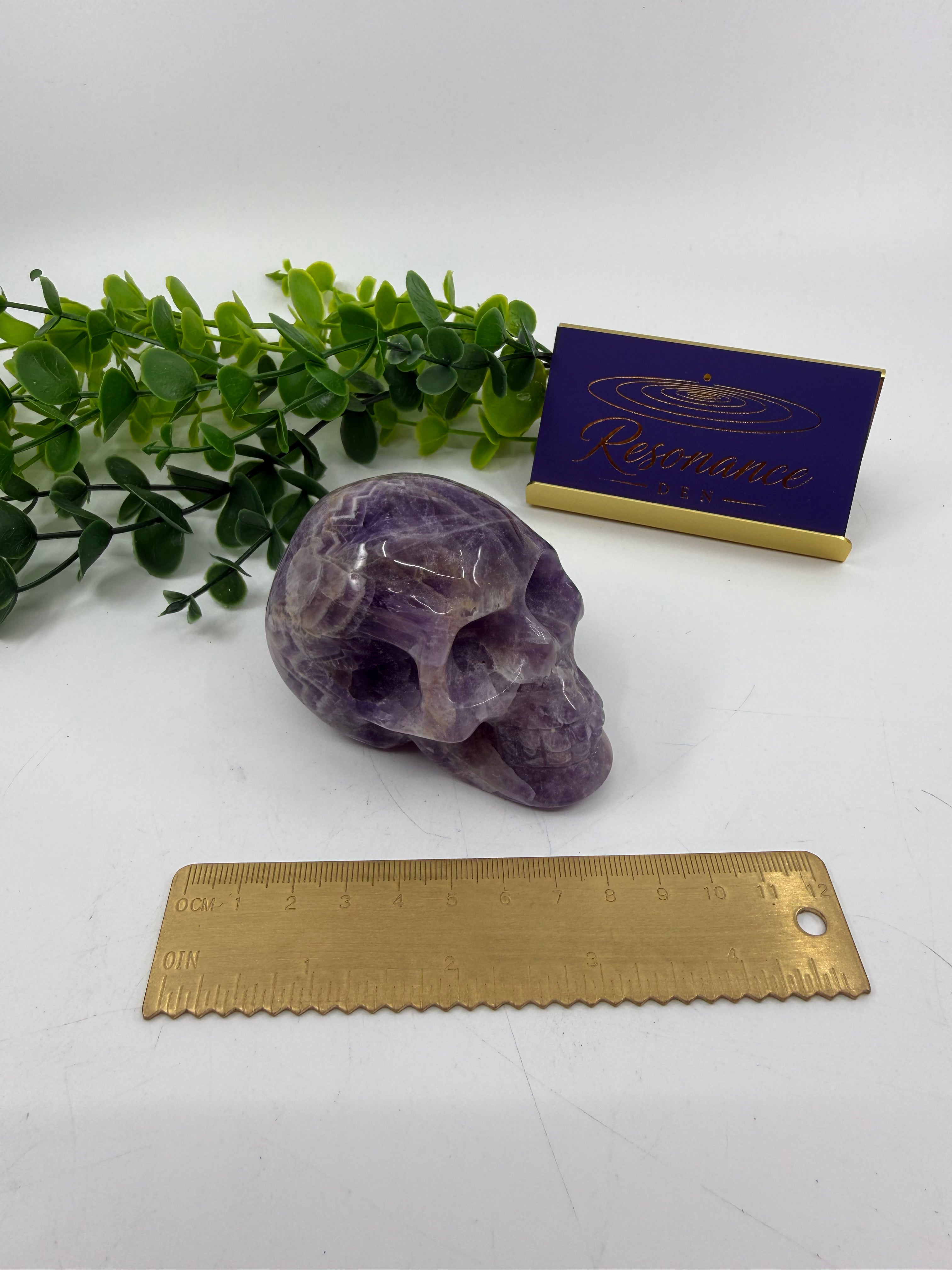 Chevron Amethyst Skull Carving (Opt A)