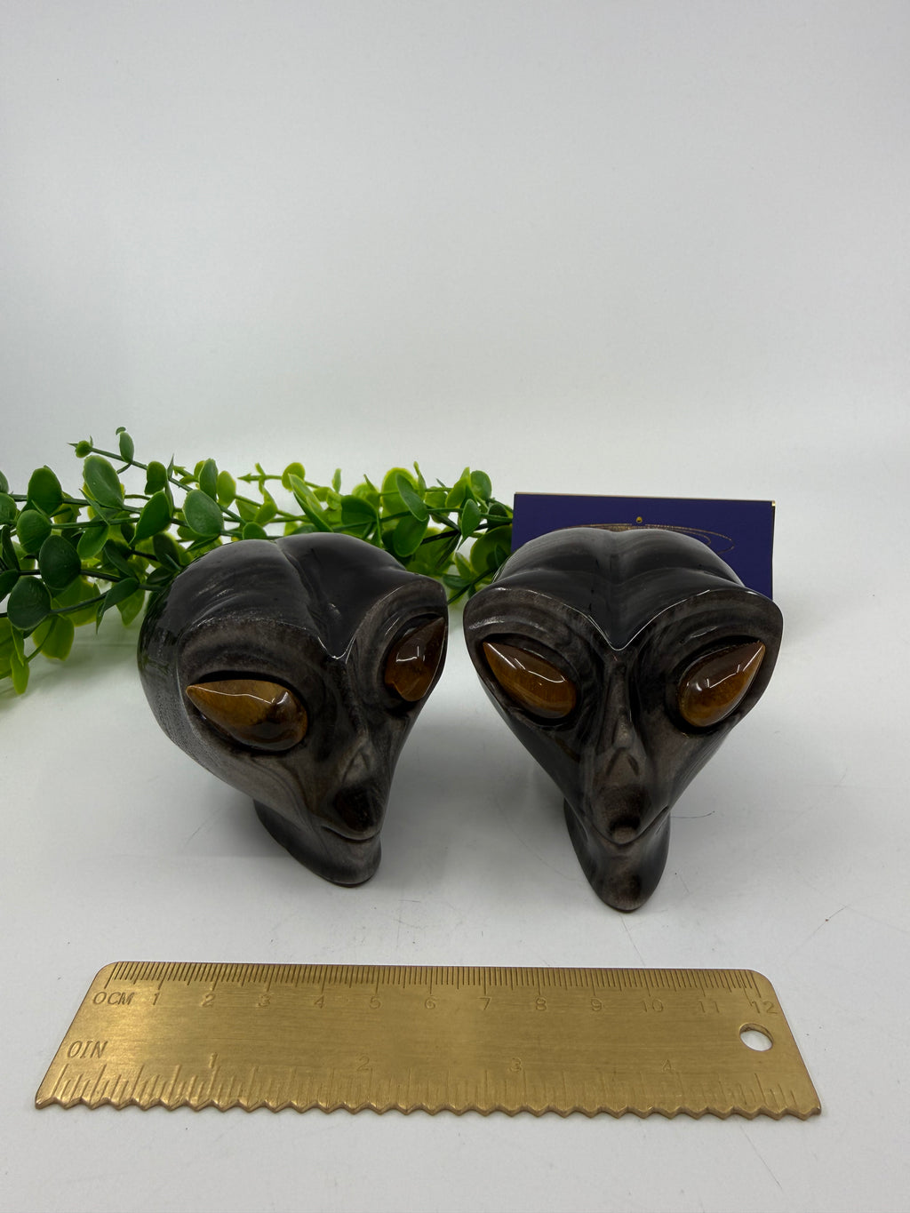 Silver Sheen Obsidian | with Tigers Eye | Alien Head Carving