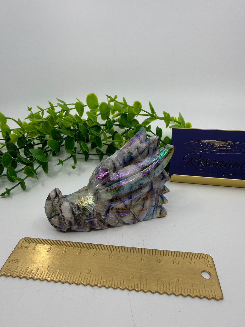 Rainbow Aura Sphalerite Dragon's Head Carving (Opt B)