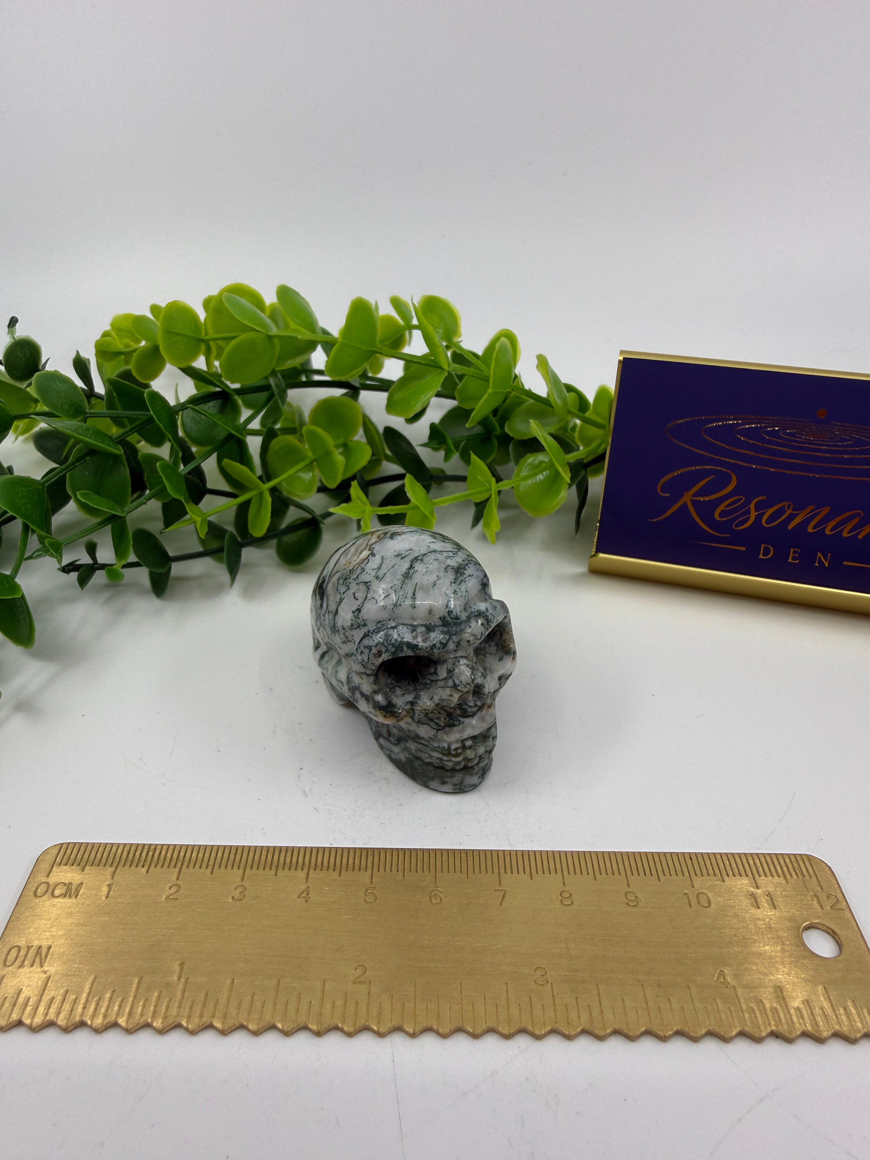 Moss Agate Mini Skull