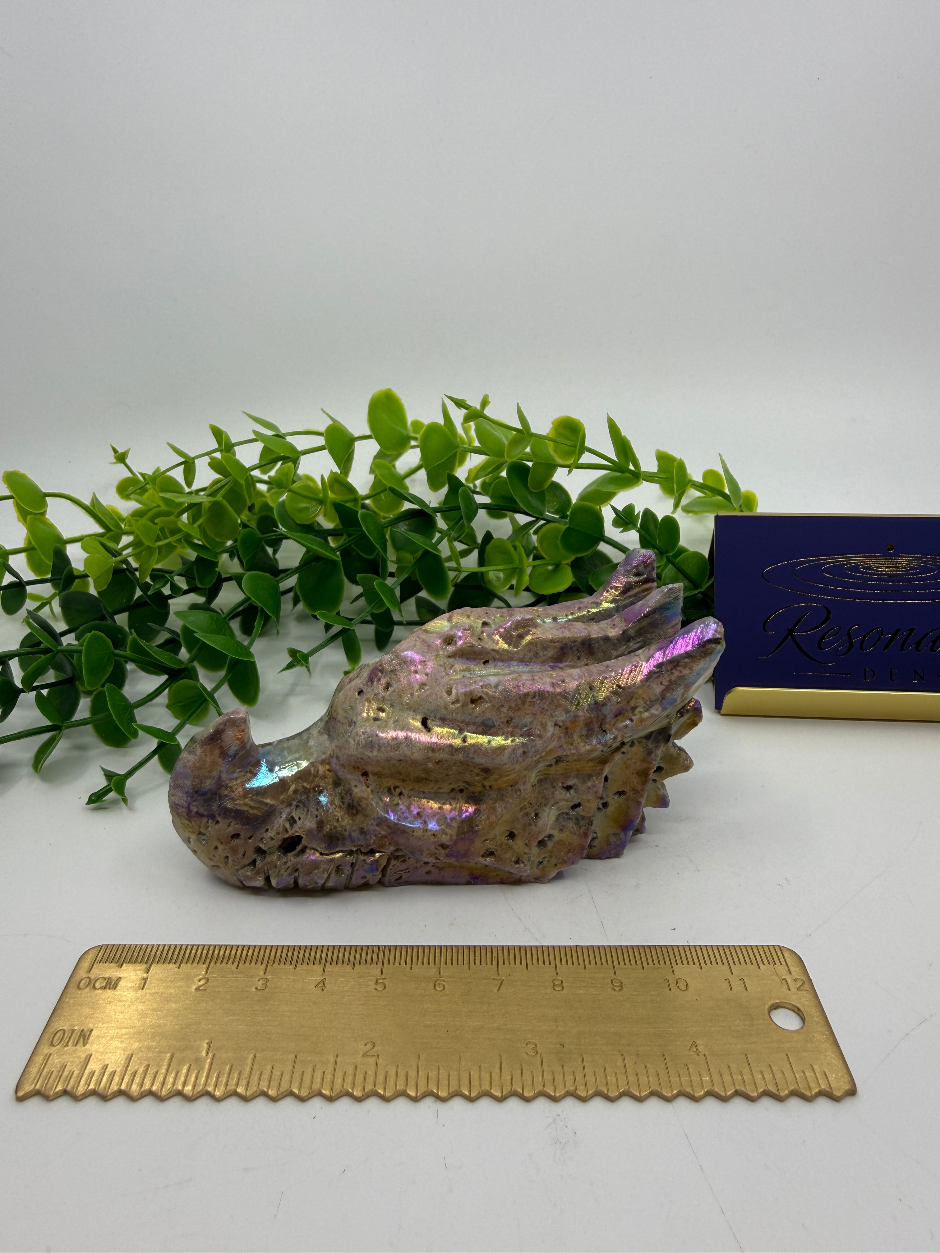 Rainbow Aura Sphalerite Dragon's Head Carving (Opt D)