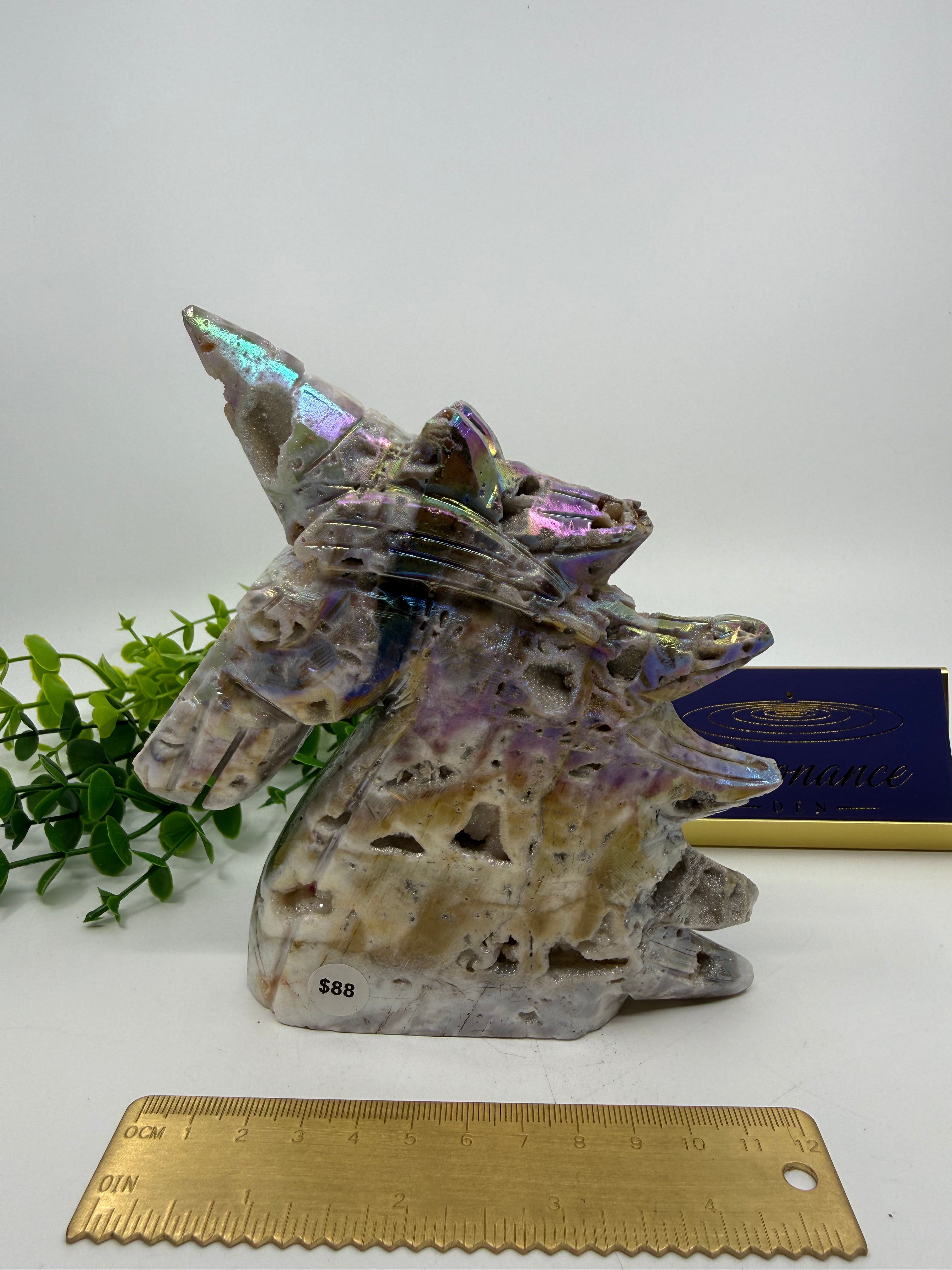 Rainbow Aura Sphalerite Unicorn Carving