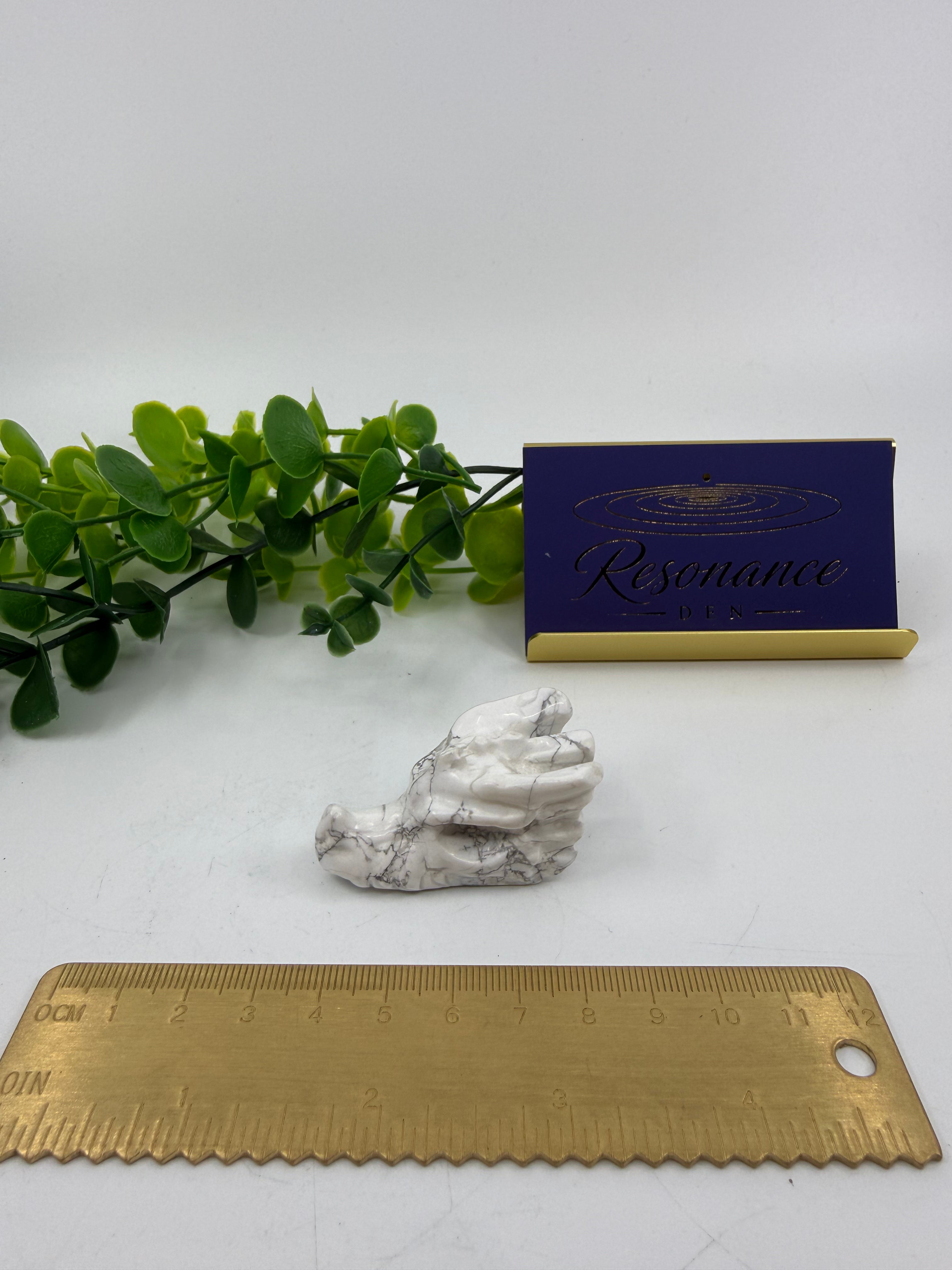 White Howlite Mini Dragon Head Carving (Opt D)
