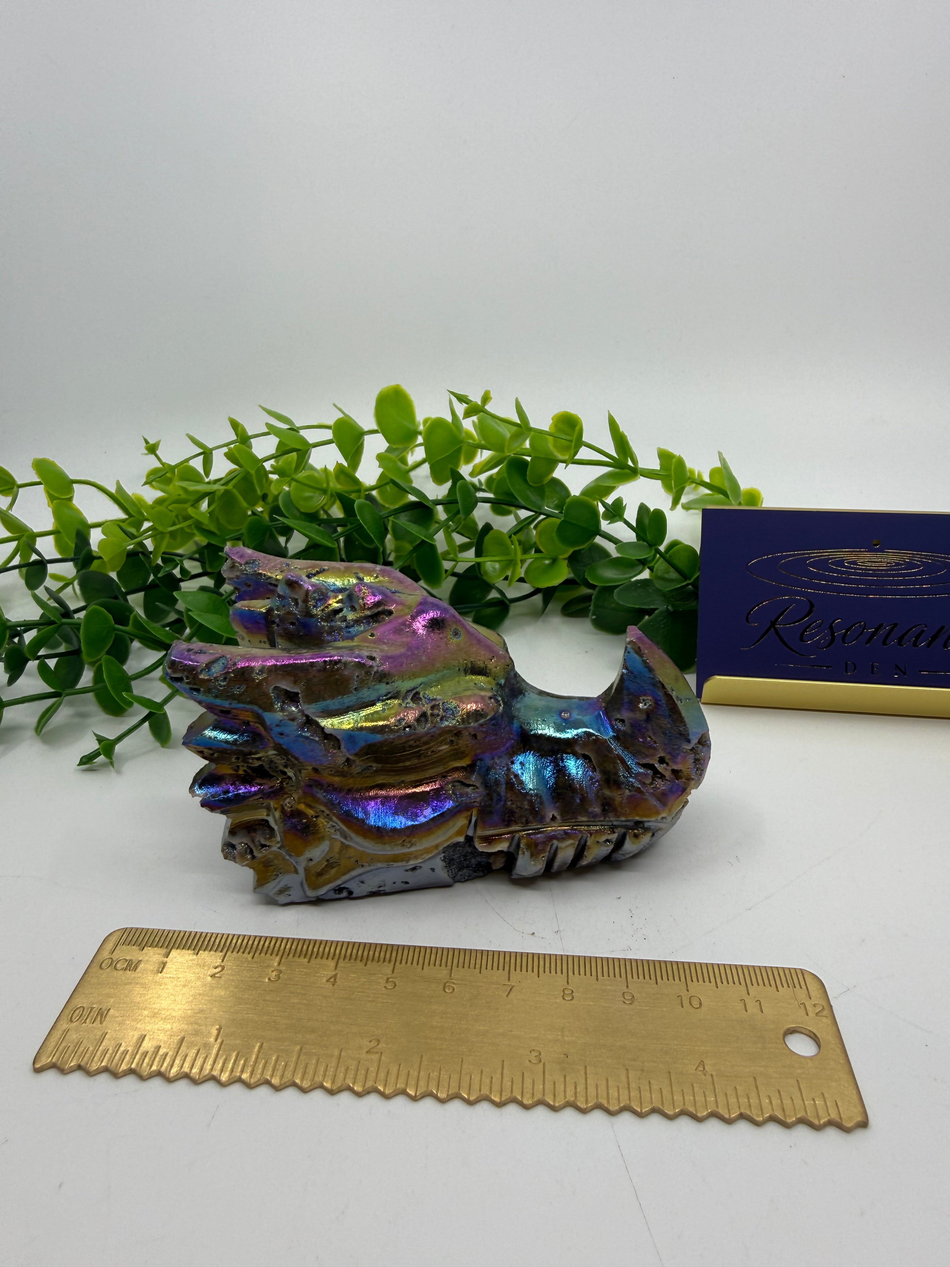 Rainbow Aura Sphalerite Dragon's Head Carving (Opt C)