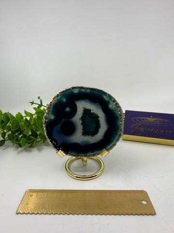 Dyed Blue Agate Slice |Silver Edge| (Opt F)