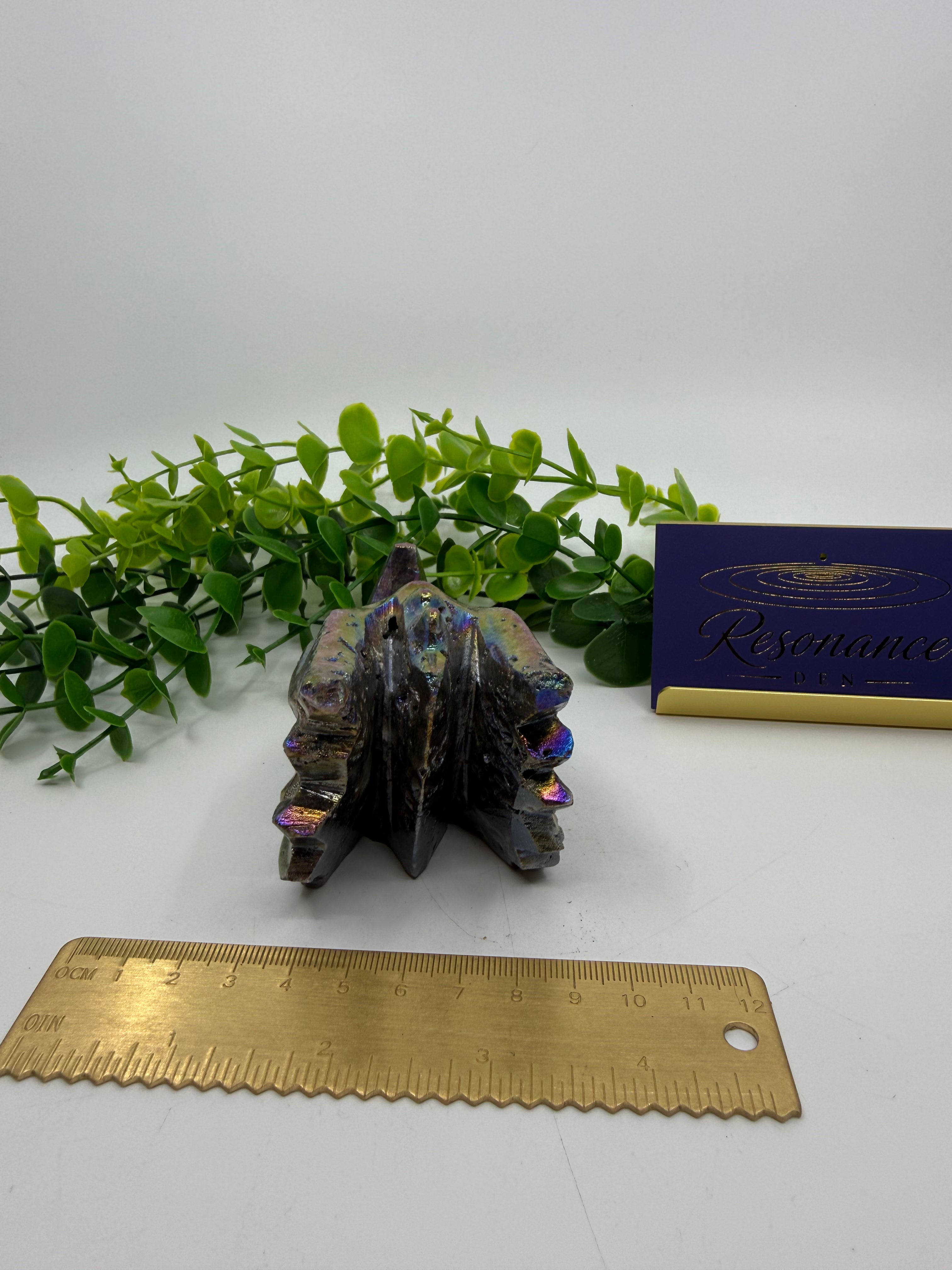 Rainbow Aura Sphalerite Dragon's Head Carving (Opt C)