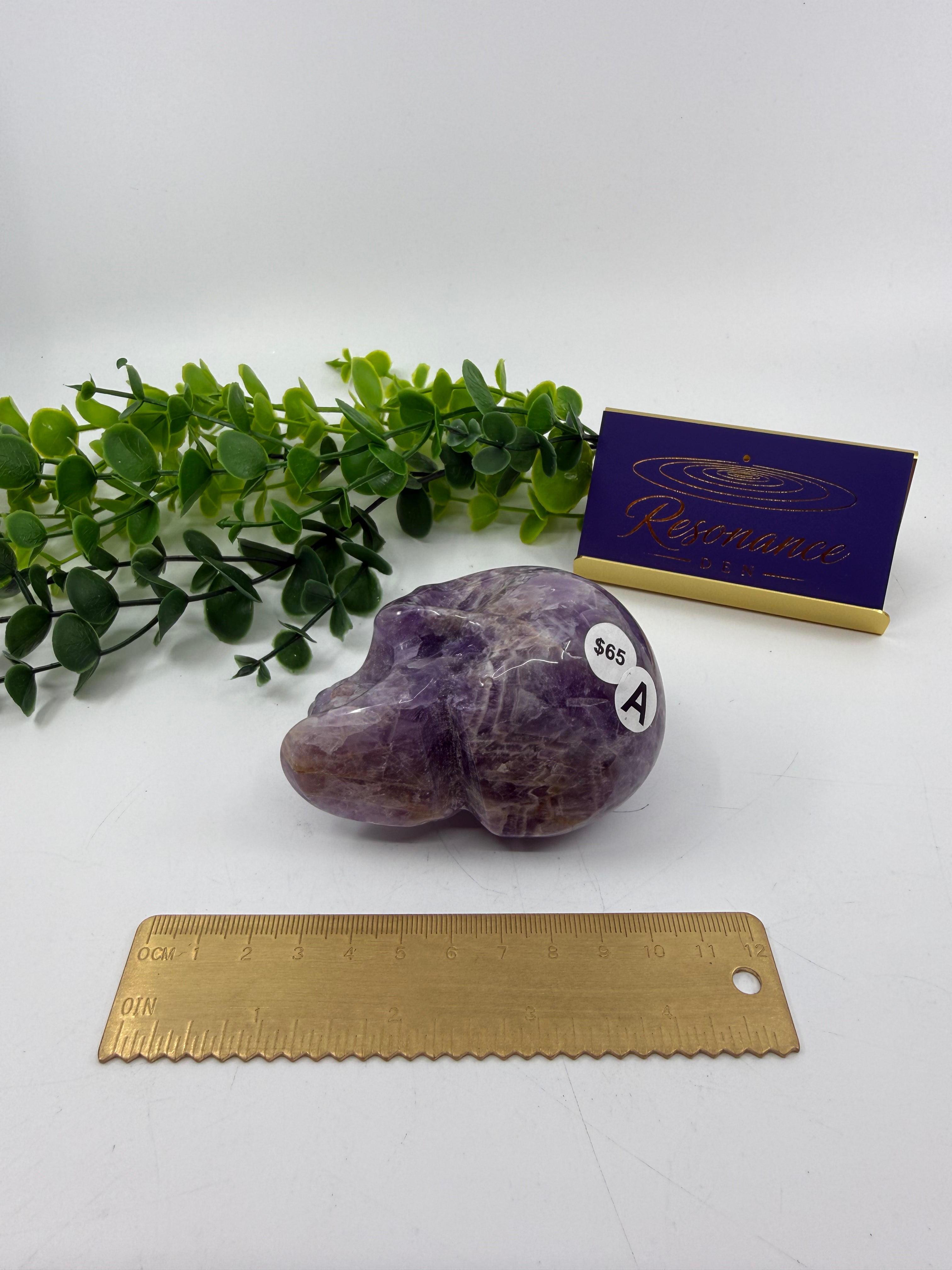 Chevron Amethyst Skull Carving (Opt A)