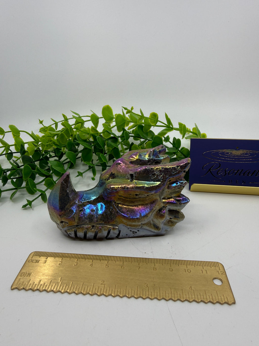 Rainbow Aura Sphalerite Dragon's Head Carving (Opt C)