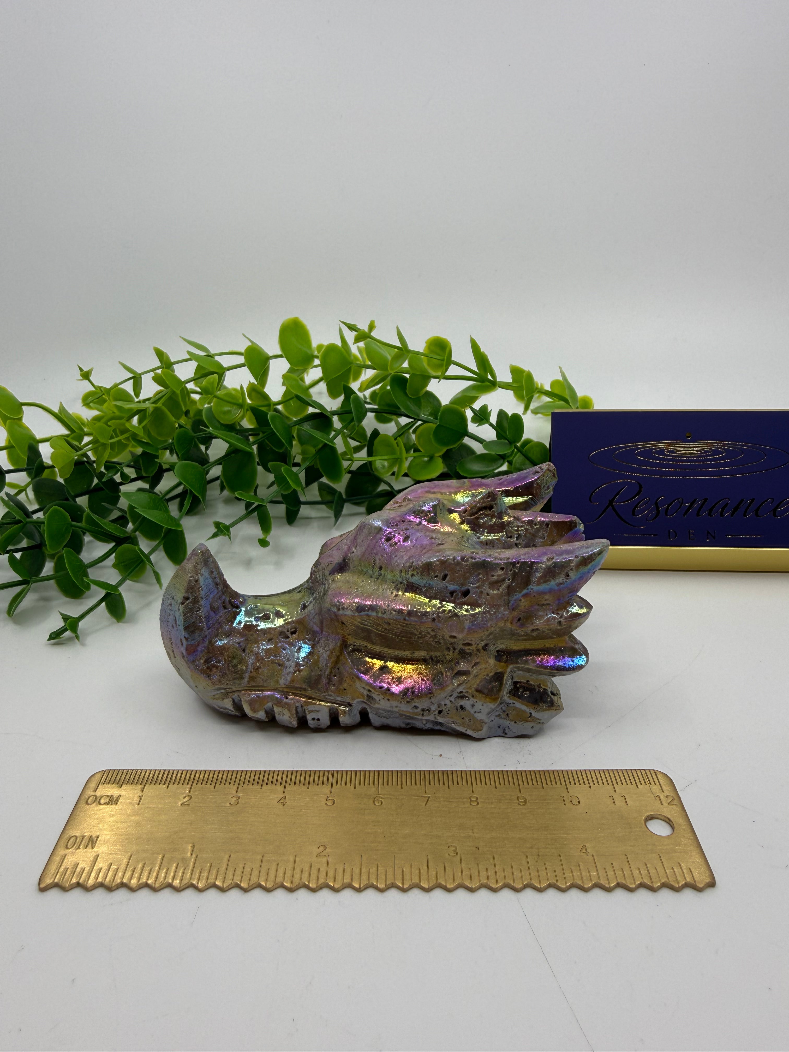Rainbow Aura Sphalerite Dragon's Head Carving (Opt E)