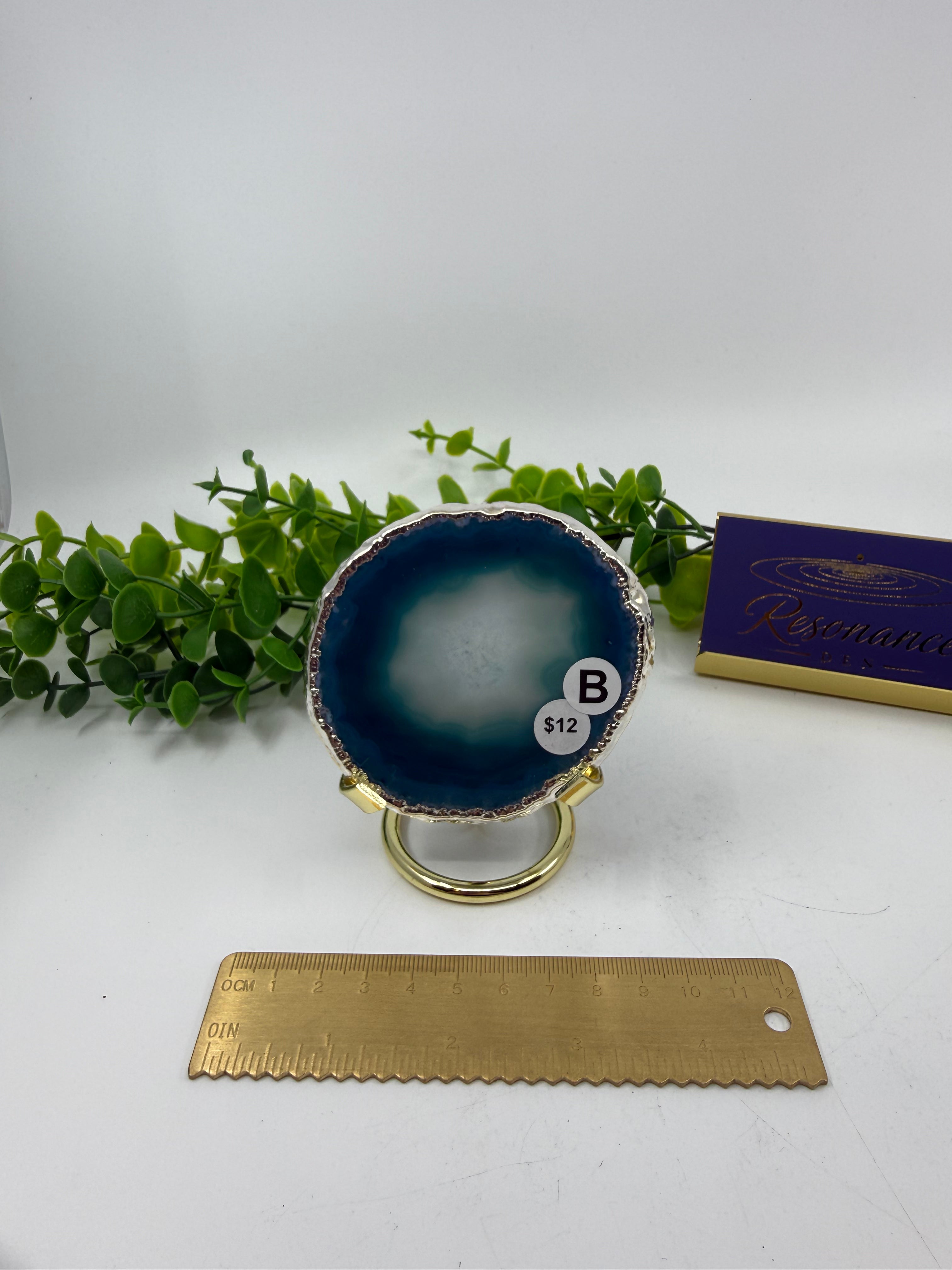 Dyed Blue Agate Slice |Silver Edge| (Opt B)