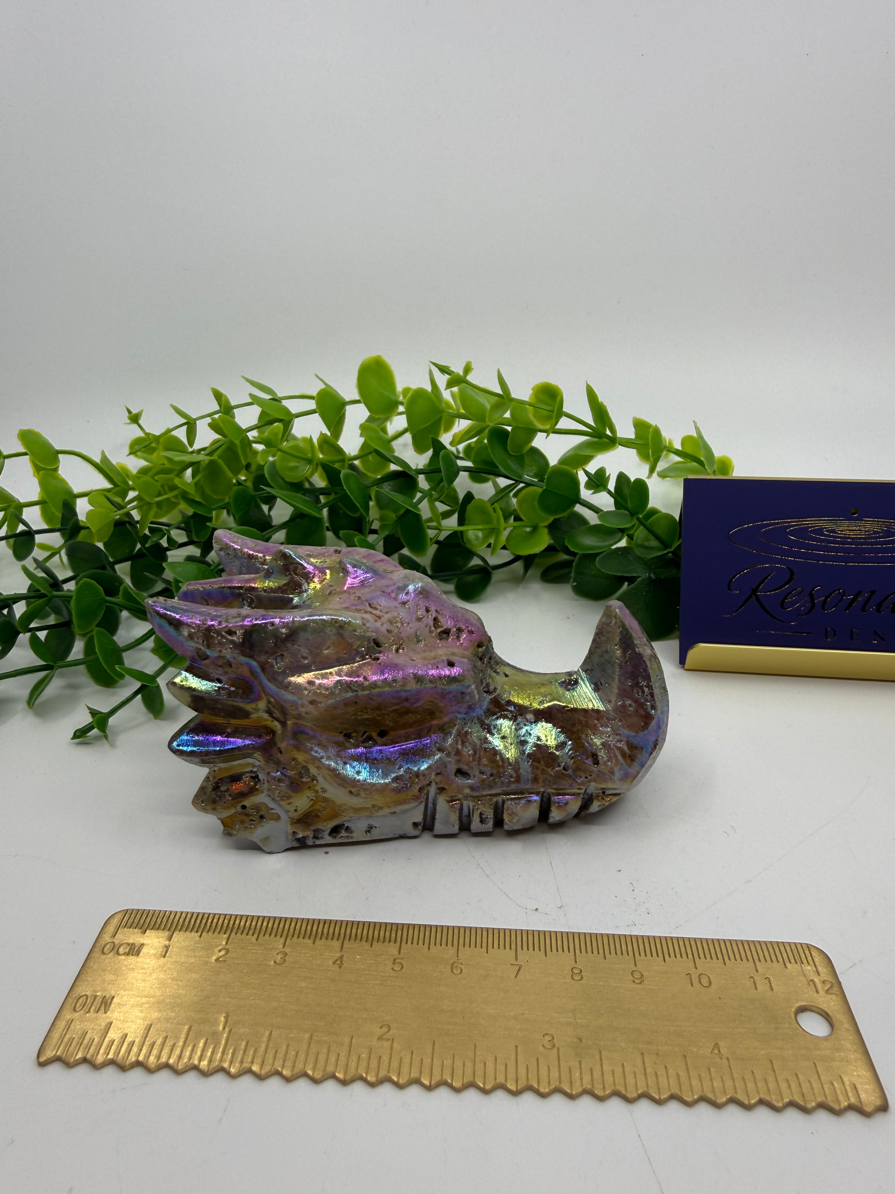 Rainbow Aura Sphalerite Dragon's Head Carving (Opt E)